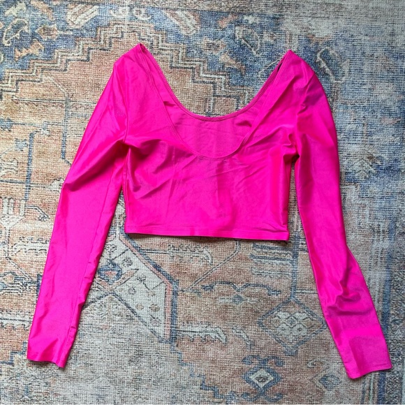 Y2K Forever 21 Vintage crop top | festival got neon pink long sleeve aerobics - Picture 3 of 9